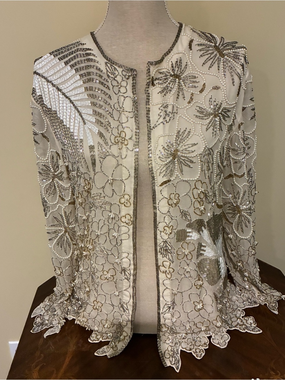 Vintage Metamorphosis Beaded Jacket in Ivory, Silver and Gold